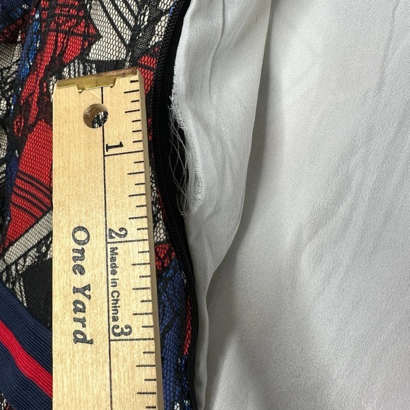 Unbranded Womens Geometric Sheath Dress Small Lace Blue Red Lined Elastic Waist - Picture 6 of 6